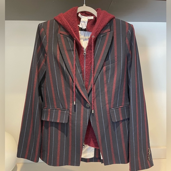 $698 Veronica Beard Carter Dickey jacket blazer navy merlot white stripe size 0 - Picture 5 of 16